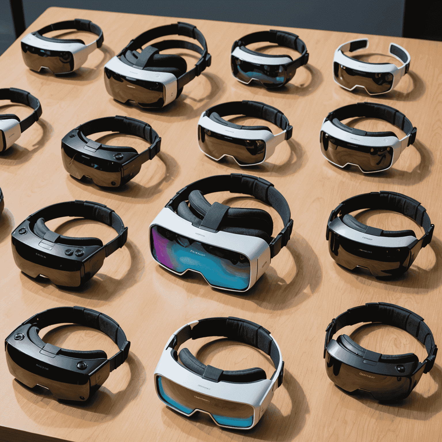 Various augmented reality headsets on display, showcasing sleek designs and advanced features for immersive experiences