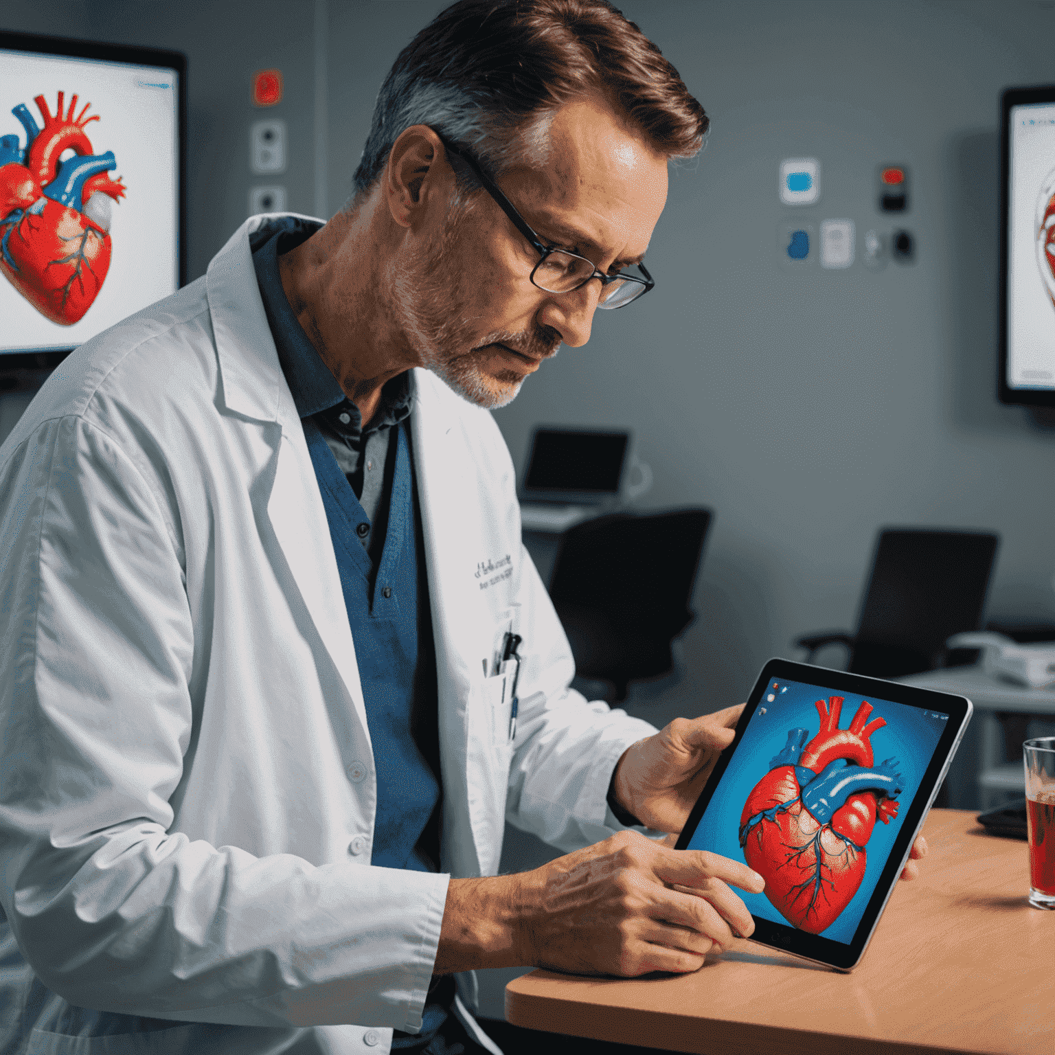 Patient using AR tablet to view and interact with a 3D model of the human heart